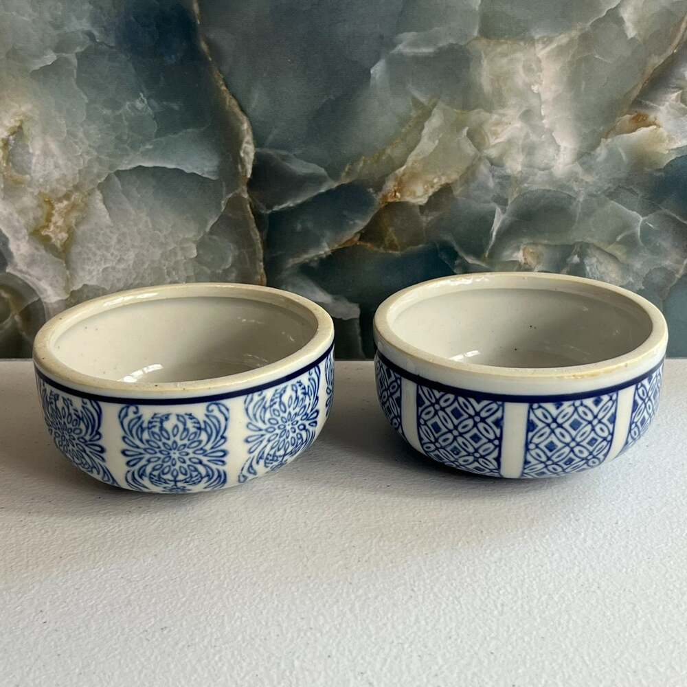 Vintage Asian Porcelain Bowls Set Of Two Blue and White 3.5" x 2"